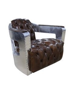 Aviator Chesterfield Armchair Buttoned Seat Distressed Vintage Brown Leather 