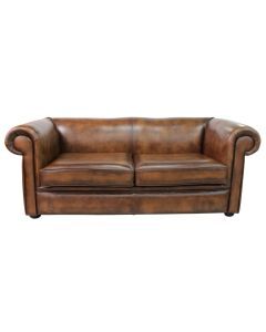 Chesterfield 1930's 3 Seater Antique Tan Leather Sofa Settee In Classic Style