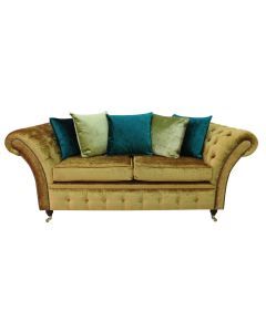 Chesterfield 2.5 Seater Boutique Gold Crush Velvet Fabric Sofa With Cushions In Balmoral Style