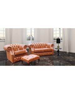 Chesterfield 2+1+Footstool Old English Tan Leather Sofa Suite In Buckingham Style
