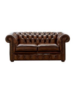 Chesterfield 2 Seater Antique Autumn Tan Leather Sofa Settee Bespoke In Classic Style