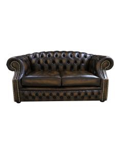 Chesterfield 2 Seater Antique Gold Leather Sofa Bespoke In Buckingham Style