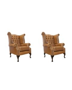 Chesterfield 2 x Chairs Old English Tan Leather Chairs Offer In Queen Anne Style