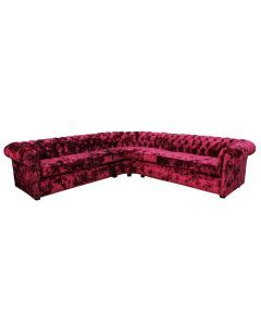 Chesterfield 3 Seater + Corner + 3 Seater Lustro Carmine Velvet Fabric Corner Sofa In Classic Style