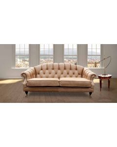 Chesterfield 3 Seater Old English Parchment Leather Sofa In Custom Made Victoria Style