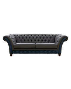 Chesterfield 3 Seater Sofa Antique Blue Leather Marinello Pewter Fabric In Jepson Style