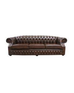 Chesterfield 4 Seater Antique Tan Real Leather Sofa In Buckingham Style