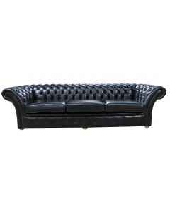 Chesterfield 4 Seater Old English Black Leather Sofa Settee In Balmoral Style