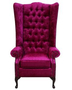 Chesterfield 5ft High Back Wing Chair Shimmer Fuchsia Pink Velvet Bespoke In Soho Style
