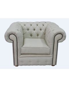 Chesterfield Low Back Club Armchair Charles Cream Real Linen Fabric In Classic Style