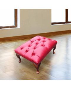 Chesterfield Queen Anne Footstool Old English Gamay Red Real Leather In Classic Style