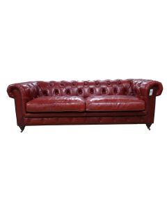 Earle Grande Chesterfield 3 Seater Vintage Rouge Red Leather Sofa