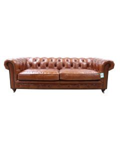 Earle Grande Chesterfield 3 Seater Vintage Tan Leather Sofa