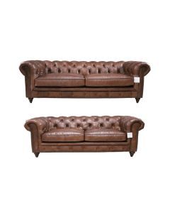 Vintage 3+2 Chesterfield Sofa Suite Distressed Nappa Chocolate Brown Real Leather 