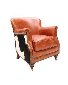 Vintage Black Cow Armchair Distressed Tan Real Leather 