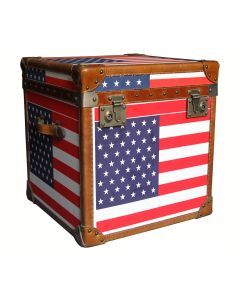 Vintage USA Stars And Stripes Antique Storage Trunk Real Leather 