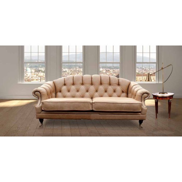 Parchment Leather Chesterfield 3 Seater
