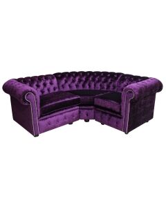 Chesterfield 1.5 Seater + Corner + 1 Seater Modena Aubergine Velvet Fabric Corner Sofa In Classic Style