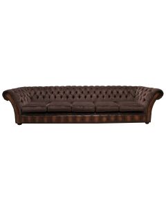 Chesterfield 5 Seater Sofa Antique Tan Leather Pimlico Mocha Fabric In Jepson Style