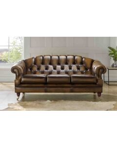 Chesterfield Victoria 3 Seater Leather Sofa Settee Antique Tan Leather