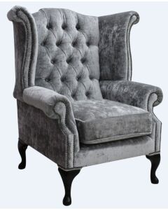 Chesterfield High Back Wing Chair Modena Silver Velvet Bespoke In Queen Anne Style  