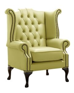 Chesterfield High Back Wing Chair Shelly Field Green Leather Bespoke In Queen Anne Style
