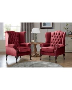 Chesterfield Queen Anne Beatrice + Carlton Flat Wing Armchairs Malta Red 14