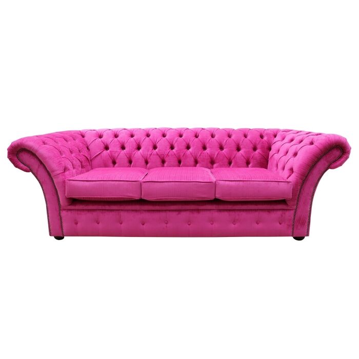 Balmoral Style Azzuro Fuchsia Pink Fabric 3 Seater Sofa