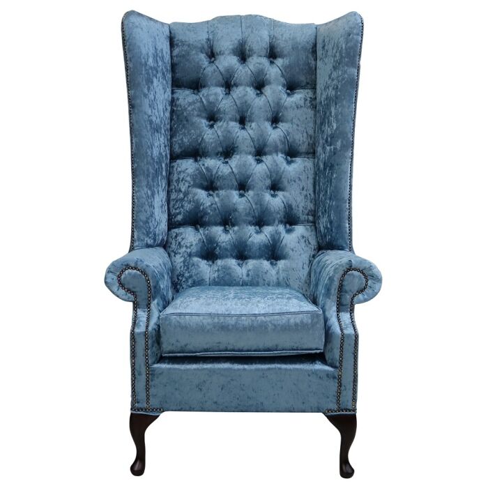 Chesterfield 5ft High Back Wing Chair Shimmer Aqua Blue Velvet Soho Style